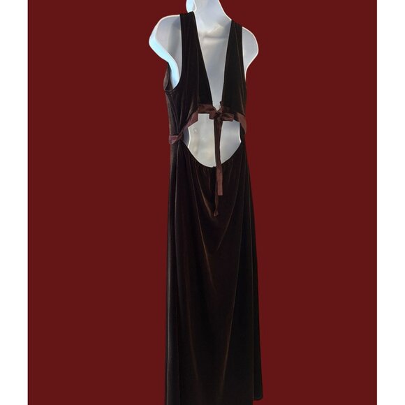Vintage CDC Brown Velvet Maxi Dress Size 14 Elegant Minimalist Goth Eveningwear - Picture 4 of 8